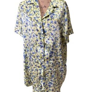 Cacique Sleepshirt Nightgown Womens Plus 14/16 Green Blue Floral Button